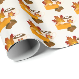 Papier Cadeau Dîner Thanksgiving Cuisine Citrouille Pie Hot Choc
