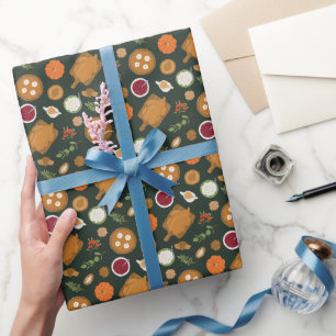 Papier Cadeau Dîner Thanksgiving Motif Vert