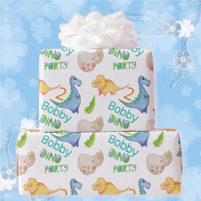 Papier Cadeau Dino Party Cute Dinosaur Anniversaire Nom et âge d (Créateur téléchargé)