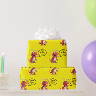 Papier Cadeau Dino Roar sur un cadeau jaune