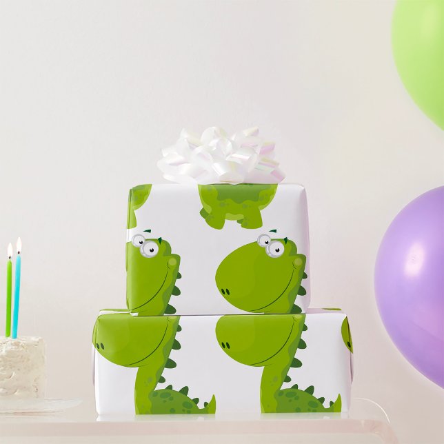 Papier Cadeau Dino vert souriant (Créateur téléchargé)