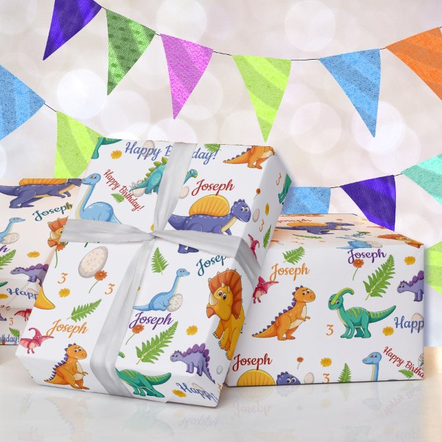 Papier Cadeau Dinosaur Anniversaire Fête Personnaliser Nom Age C (Créateur téléchargé)