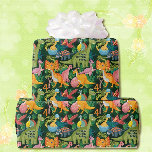 Papier Cadeau Dinosaur Anniversaire Personnaliser Nom et âge Cad (Créateur téléchargé)
