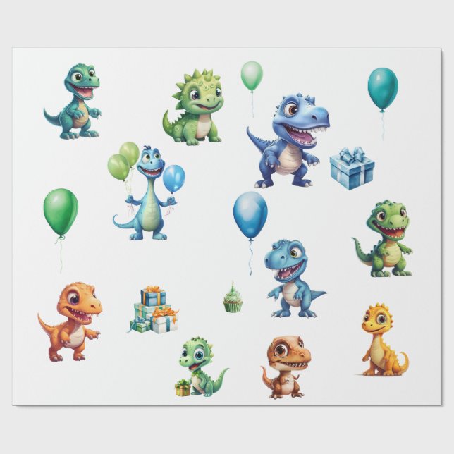 Papier Cadeau Dinosaur Birthday Wrapping Paper (Plat)