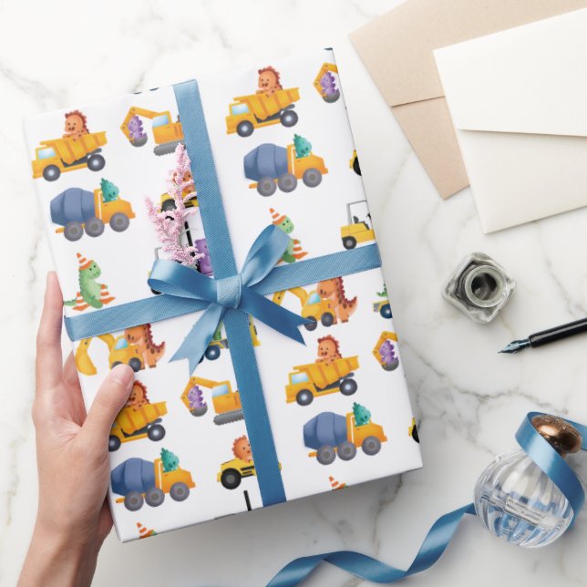 Papier Cadeau Dinosaur Construction Crew fête d'anniversaire (Cadeaux)