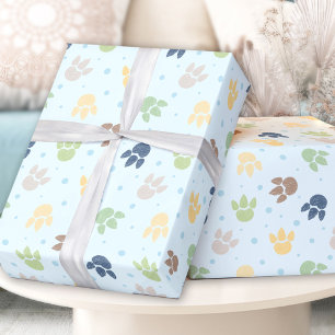 Papier Cadeau Dinosaur Empreintes Pastel Blue Green Boy Annivers