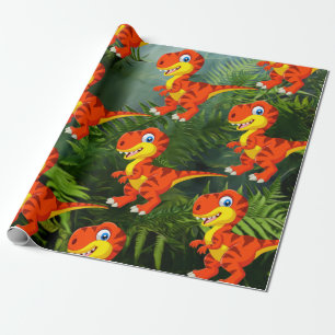 Papier Cadeau Dinosaur Green Jungle T Rex Enfants