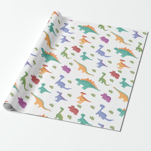 Papier Cadeau Dinosaur Illustration Motif Noël Anniversaire (Déroulé)