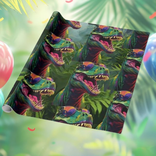 Papier Cadeau Dinosaur Jungle T Rex Jurassique Cool (Wrap your gifts in joy with our Dinosaur Jungle T-Rex wrapping paper! )