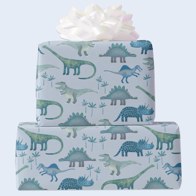 Papier Cadeau Dinosaur Motif bleu (Cute dinosaur gift wrapping paper roll)