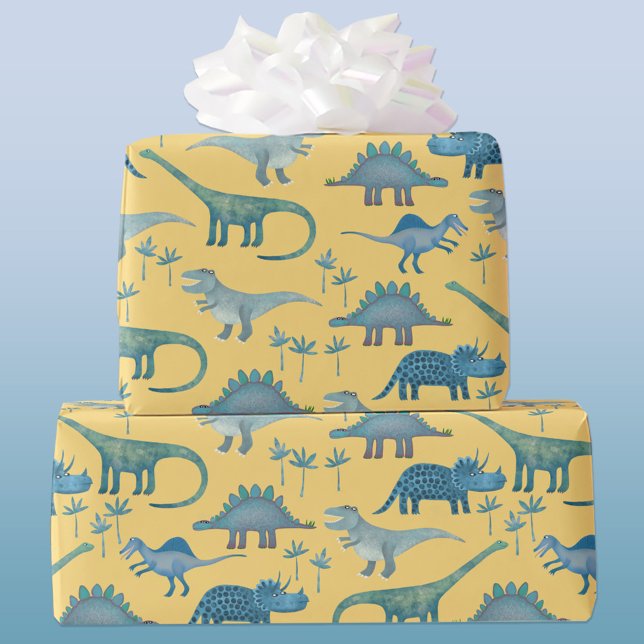 Papier Cadeau Dinosaur Motif Jaune (Cute and fun dinosaur pattern gift wrapping paper roll)