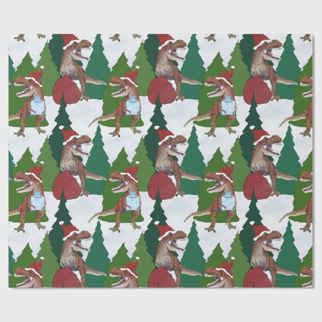 Papier Cadeau Dinosaur Noël T-Rex Père Noël (Plat)