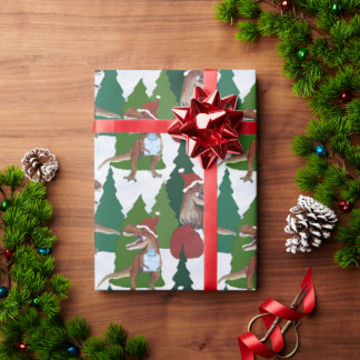 Papier Cadeau Dinosaur Noël T-Rex Père Noël