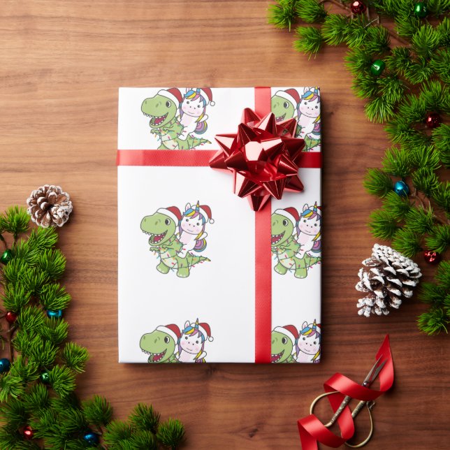 Papier Cadeau Dinosaur Noël Unicorne Hiver T-Rex Dino (Cadeau de vacances)