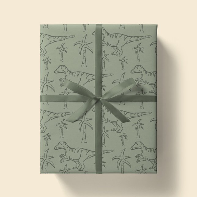 Papier Cadeau Dinosaur Pattern Modern Boy Dino Jungle Sage Green (Créateur téléchargé)