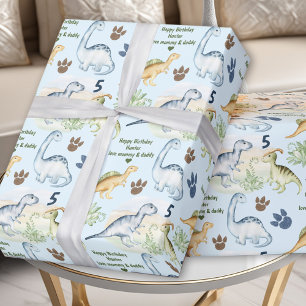 Papier Cadeau Dinosaur T rex Blue Boy Nom de l'anniversaire