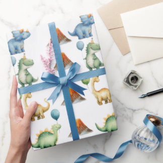 Papier Cadeau Dinosaur T-rex Name Age Wrapping Paper