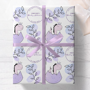Papier Cadeau Dinosaure Baby shower rose violet