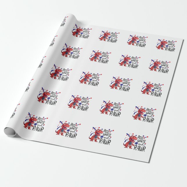Papier Cadeau Dinosaure blanc rouge occidental (Déroulé)