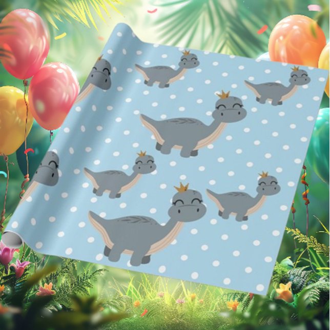 Papier Cadeau Dinosaure Bleu (Transform your celebrations with our enchanting Blue Dinosaur Party Wrapping Paper! )