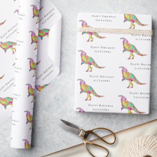 Papier Cadeau Dinosaure Coloré Joyeux Anniversaire Personnalisé