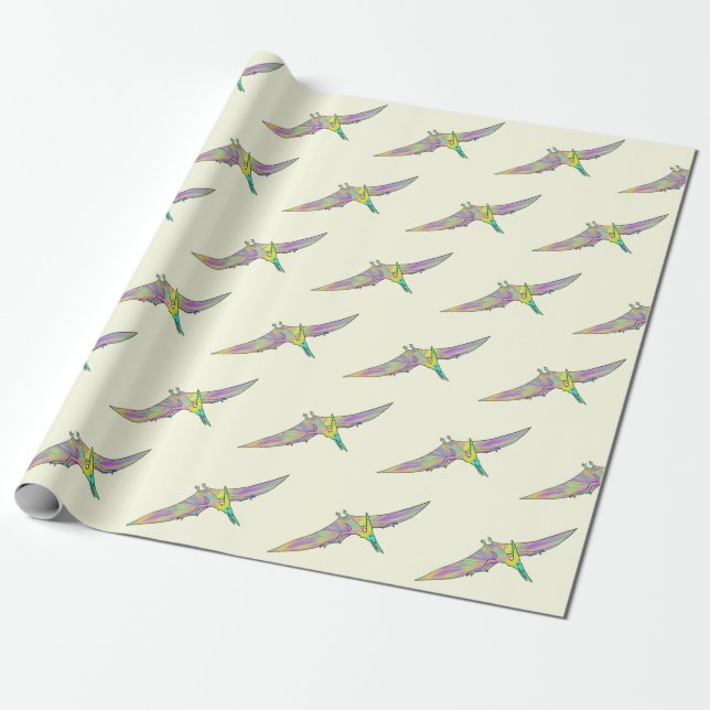Papier Cadeau Dinosaure coloré pterodactyle motif (Déroulé)