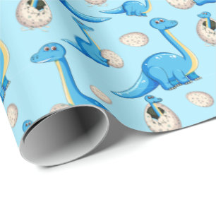 Papier Cadeau dinosaure de caricature bleu mignon motif avec bé