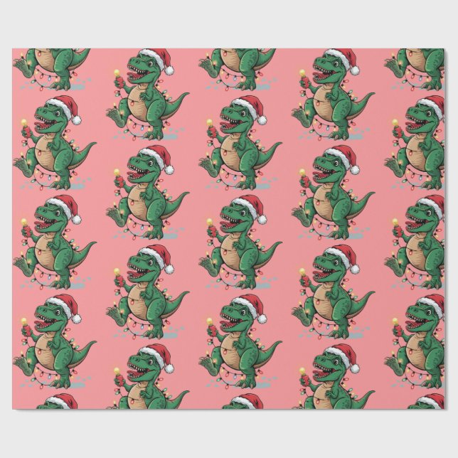 Papier Cadeau Dinosaure de Noël moderne tendance Joyeux Noël San (Plat)