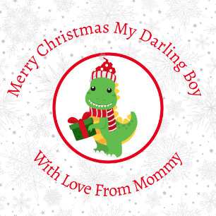 Papier Cadeau Dinosaure de Noël souriant personnalisé