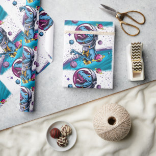 Papier Cadeau Dinosaure de T-Rex drôle dans l'espace