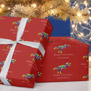 Papier Cadeau Dinosaure drôle Joyeux Noël Personnalisé Rouge