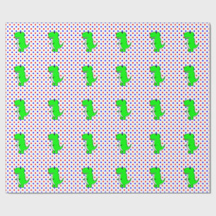 Papier Cadeau Dinosaure Vert Rouge Bleu Points à