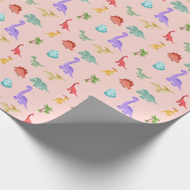 Papier cadeau Dinosaures amis - Rose (Coin)