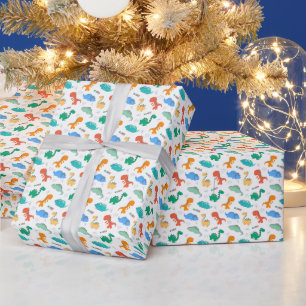 Papier Cadeau Dinosaures colorés mignons Motif illustré