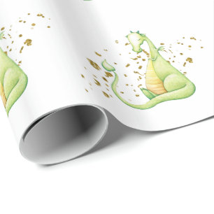 Papier Cadeau *~* Dinosaures de dragon vert dormant doux