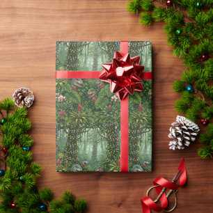 Papier Cadeau Dinosaures de Noël dans la jungle jurassique