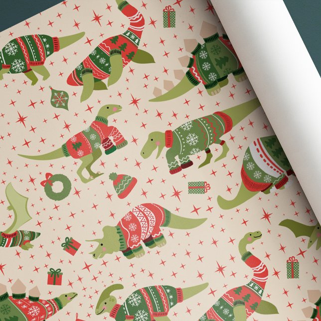 Papier Cadeau Dinosaures de Noël doux Sweaters Enveloppement Pap (Créateur téléchargé)