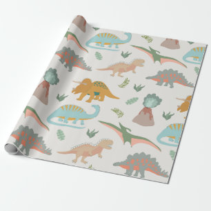 Papier Cadeau Dinosaures Enfants Dessinés à la Main Motif de Din