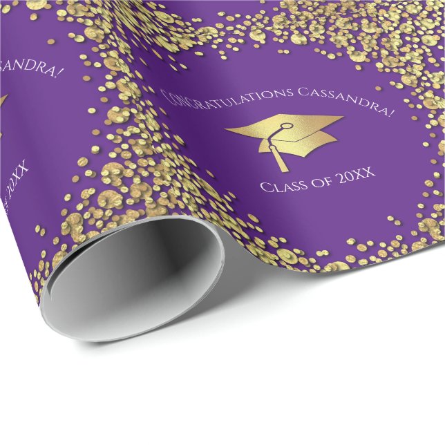 Papier Cadeau Diplômation Violet et Or (Coin rond)