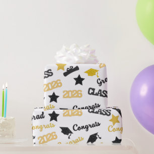 Papier Cadeau Diplôme 2026 Noir Or Félicitations