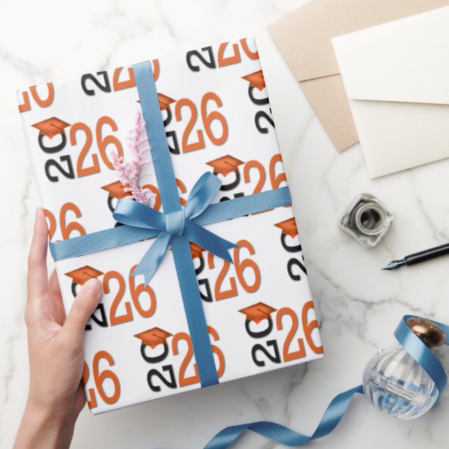 Papier Cadeau Diplômé 2026 Orange et Noir (Cadeaux)
