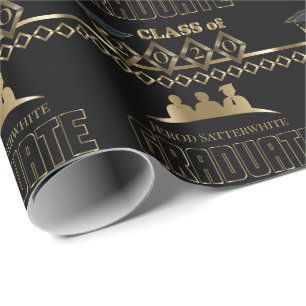 Papier Cadeau Diplômé - année et nom de do-it-yourself - noir