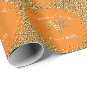 Papier Cadeau Diplômé Assistant de Médecine AM Orange Or