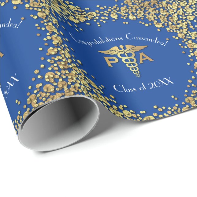 Papier Cadeau Diplôme d'Assistant de Médecin AM Bleu Or (Coin rond)