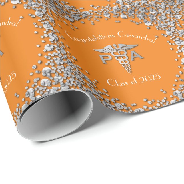 Papier Cadeau Diplôme d'Assistant de Médecin AM Orange Argent (Coin rond)