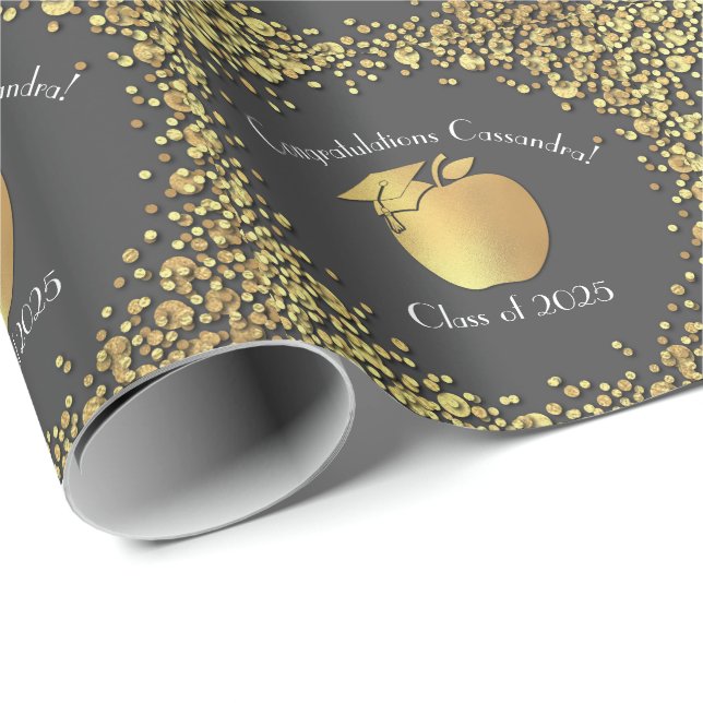 Papier Cadeau Diplôme de formation des enseignants Gris Or (Coin rond)