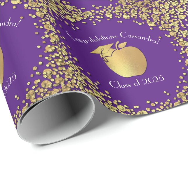 Papier Cadeau Diplôme d'enseignement Purple Gold (Coin rond)