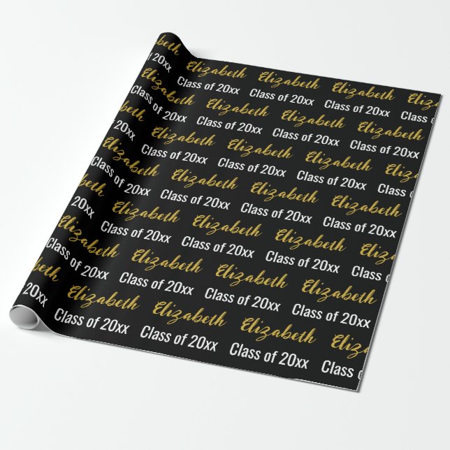 Papier Cadeau Diplôme Noir Blanc et Or Nom du Lauréat (Déroulé)
