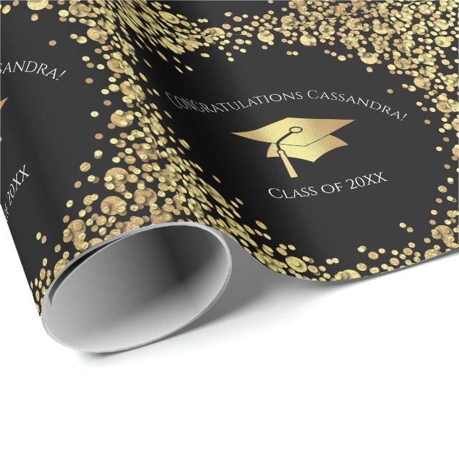 Papier Cadeau Diplômé Noir et Or (Coin rond)