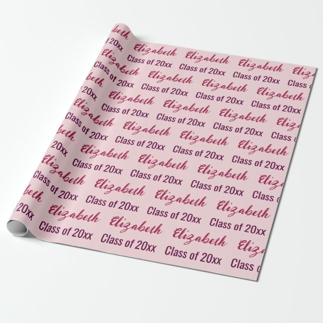 Papier Cadeau Diplômé Nom du diplômé Rose pâle (Déroulé)